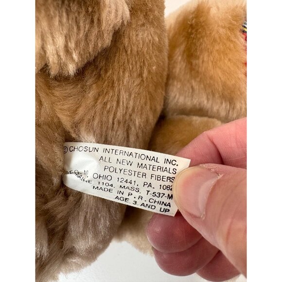 VTG Chosun Teddy Bear Stuffed Animal 18" Back Pocket  Brown Plaid Bowtie Feet - Picture 2 of 5